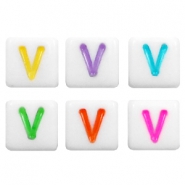Acryl letterkralen letter V Multicolour-wit