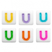 Acryl letterkralen letter U Multicolour-wit