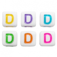 Acryl letterkralen letter D Multicolour-wit