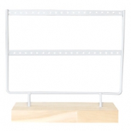 Sieraden display twee rijen voor oorbellen met houten voet Wit-hout