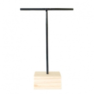 Sieraden display T-vorm voor oorbellen met houten voet Zwart-hout
