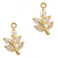 Basic quality metaal strass bedel blaadje Goud