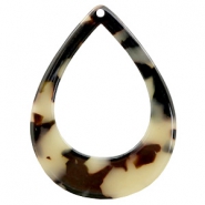 Hangers van resin druppel 45x34mm Creme-black