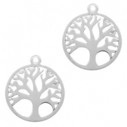 Bedels van Stainless steel Roestvrij staal (RVS) tree of life 14mm Zilver