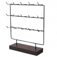 Sieraden display voor sieradenkaartjes drie rijen met houten voet Black-dark brown