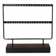 Sieraden display voor oorbellen twee rijen met houten voet Black-dark brown