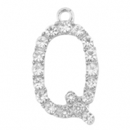 Basic quality metaal bedel strass initial Q Antiek zilver