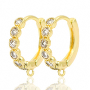 TQ metaal brass oorbellen strass sluitbaar met oog Goud