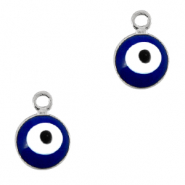Basic quality metaal bedel boze oog 6mm Zilver-blauw
