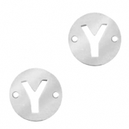 Bedels van Stainless steel Roestvrij staal (RVS) tussenstuk rond 10mm initial coin Y Zilver