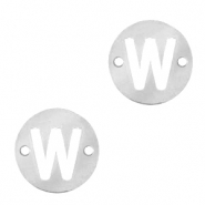 Bedels van Stainless steel Roestvrij staal (RVS) tussenstuk rond 10mm initial coin W Zilver