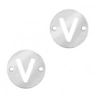 Bedels van Stainless steel Roestvrij staal (RVS) tussenstuk rond 10mm initial coin V Zilver