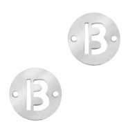 Bedels van Stainless steel Roestvrij staal (RVS) tussenstuk 10mm initial coin B Zilver