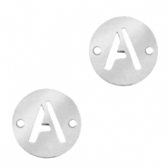 Bedels van Stainless steel Roestvrij staal (RVS) tussenstuk 10mm initial coin A Zilver