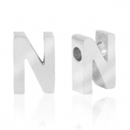 Kralen van Stainless steel Roestvrij staal (RVS) kralen letter N Zilver