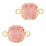 Natuursteen hangers tussenstuk 12x12mm Blossom pink-gold