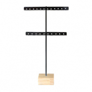 Sieraden display T-vorm voor oorbellen met houten voet Zwart-hout