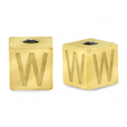 Kralen van stainless steel Roestvrij staal (RVS) letter W Goud