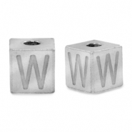 Kralen van stainless steel Roestvrij staal (RVS) letter W Zilver
