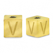 Kralen van stainless steel Roestvrij staal (RVS) letter V Goud