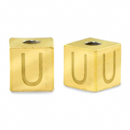 Kralen van stainless steel Roestvrij staal (RVS) letter U Goud