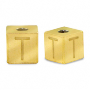 Kralen van stainless steel Roestvrij staal (RVS) letter T Goud
