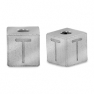 Kralen van stainless steel Roestvrij staal (RVS) letter T Zilver
