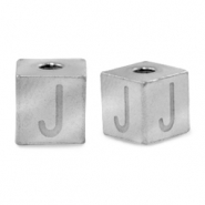 Kralen van stainless steel Roestvrij staal (RVS) letter J Zilver