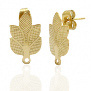 Oorbellen van Stainless steel Roestvrij staal (RVS) oorsteker leaf met oogje Goud