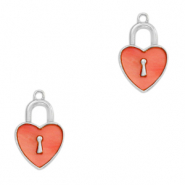 Hangers van Resin lock heart Silver-coral red