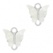 Hangers van Resin tussenstuk butterfly Silver-off white