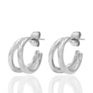 Oorbellen van Stainless steel Roestvrij staal (RVS) oorsteker creolen Zilver