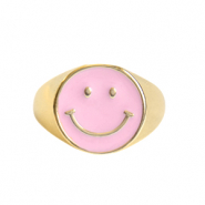 Trendy Ringen enamel smiley Pink-gold
