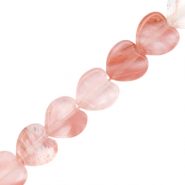 Kralen natuursteen heart Coral red