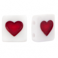 Acryl letterkralen square heart White-red