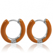 Oorbellen van Stainless steel Roestvrij staal (RVS) creolen enamel 16mm Burnt orange-silver