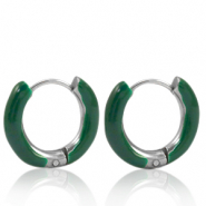 Oorbellen van Stainless steel Roestvrij staal (RVS) creolen enamel 16mm Sacramento green-silver