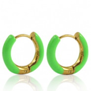 Oorbellen van Stainless steel Roestvrij staal (RVS) creolen enamel 16mm Bright green-gold