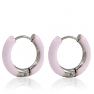 Oorbellen van Stainless steel Roestvrij staal (RVS) creolen enamel 16mm Soft light pink-silver