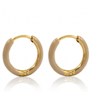 Oorbellen van Stainless steel Roestvrij staal (RVS) creolen enamel 14mm Nude brown-gold