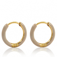 Oorbellen van Stainless steel Roestvrij staal (RVS) creolen enamel 17mm Country beige-gold