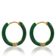 Oorbellen van Stainless steel Roestvrij staal (RVS) creolen enamel 14mm Sacramento green-gold