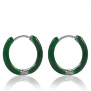 Oorbellen van Stainless steel Roestvrij staal (RVS) creolen enamel 14mm Sacramento green-silver