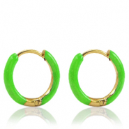 Oorbellen van Stainless steel Roestvrij staal (RVS) creolen enamel 14mm Bright green-gold