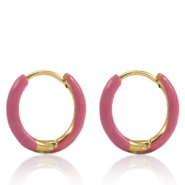 Oorbellen van Stainless steel Roestvrij staal (RVS) creolen enamel 14mm Thulian pink-gold
