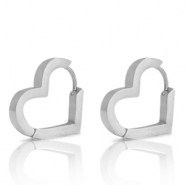 Oorbellen van Stainless steel Roestvrij staal (RVS) heart Zilver