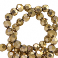 Facet kralen top quality rond 4mm Antique gold metallic-pearl shine coating
