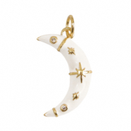 TQ metaal brass bedels moon enamel Gold-white