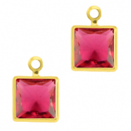 Hanger van crystal glas square Ruby pink-gold