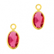 Hanger van crystal glas oval Ruby pink-gold